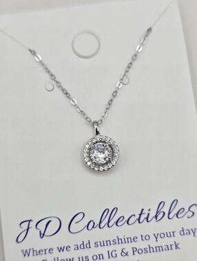 Swarovski Crystal Elements Silver Halo Necklace Clear 18 - 21 inch Prom Bridal